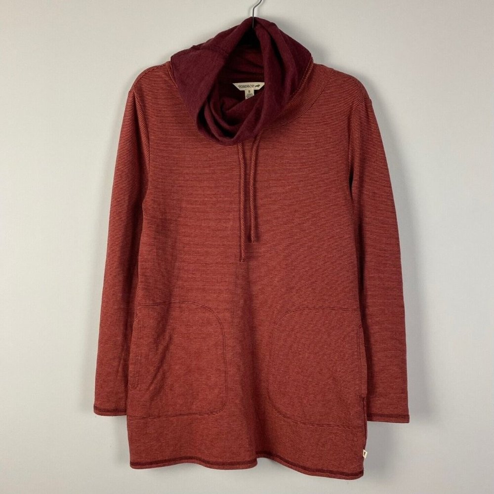 Toad & Co Funnel Neck Cold Spring Pullover Tunic Size Small Red Striped Pockets